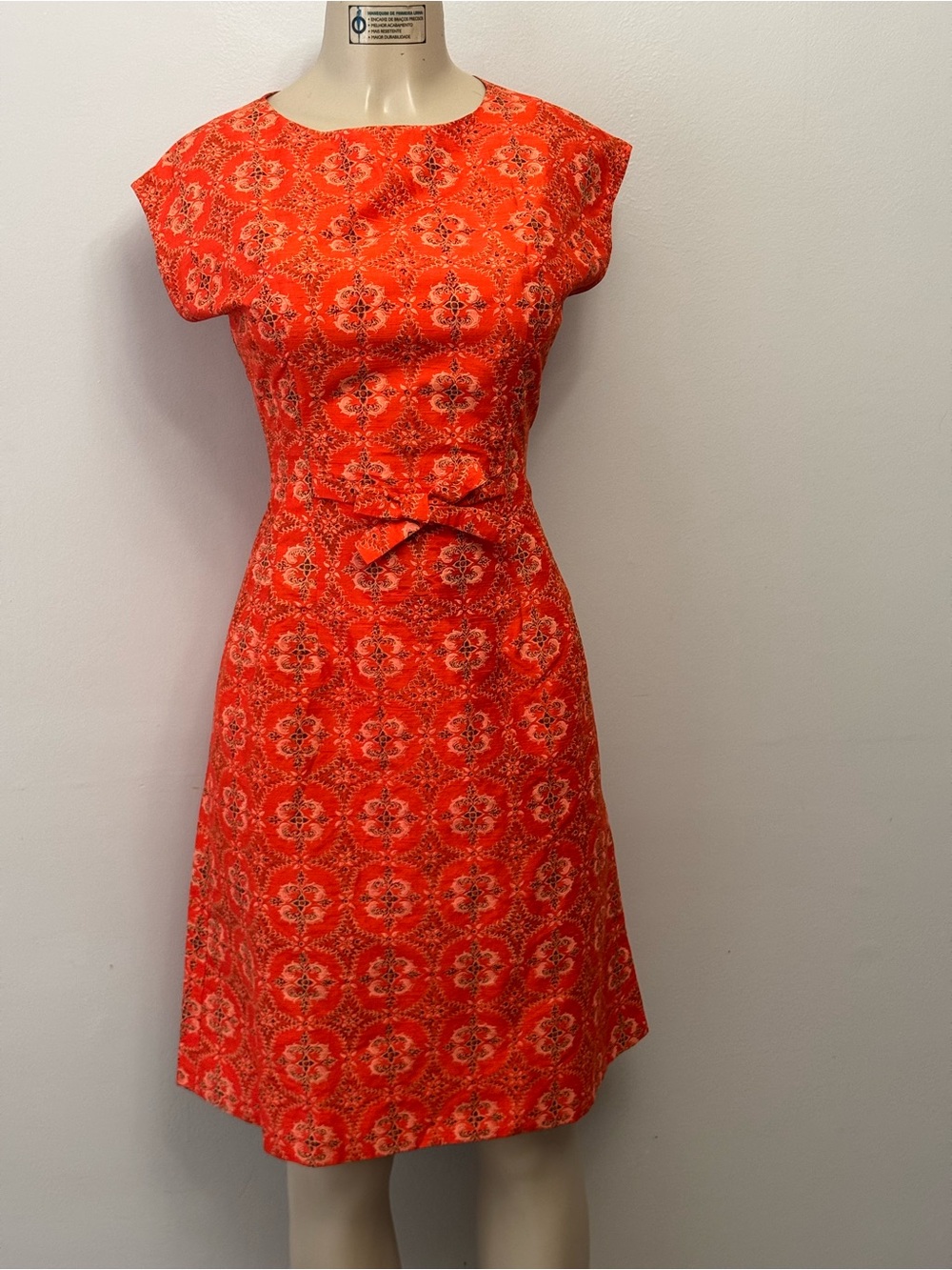 Women's Orange Printed Cap-Sleeve A-Line Dress